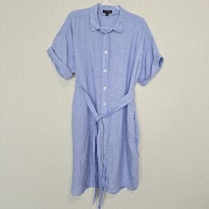 J. Crew Linen Shirt Dress XL Blue Belted